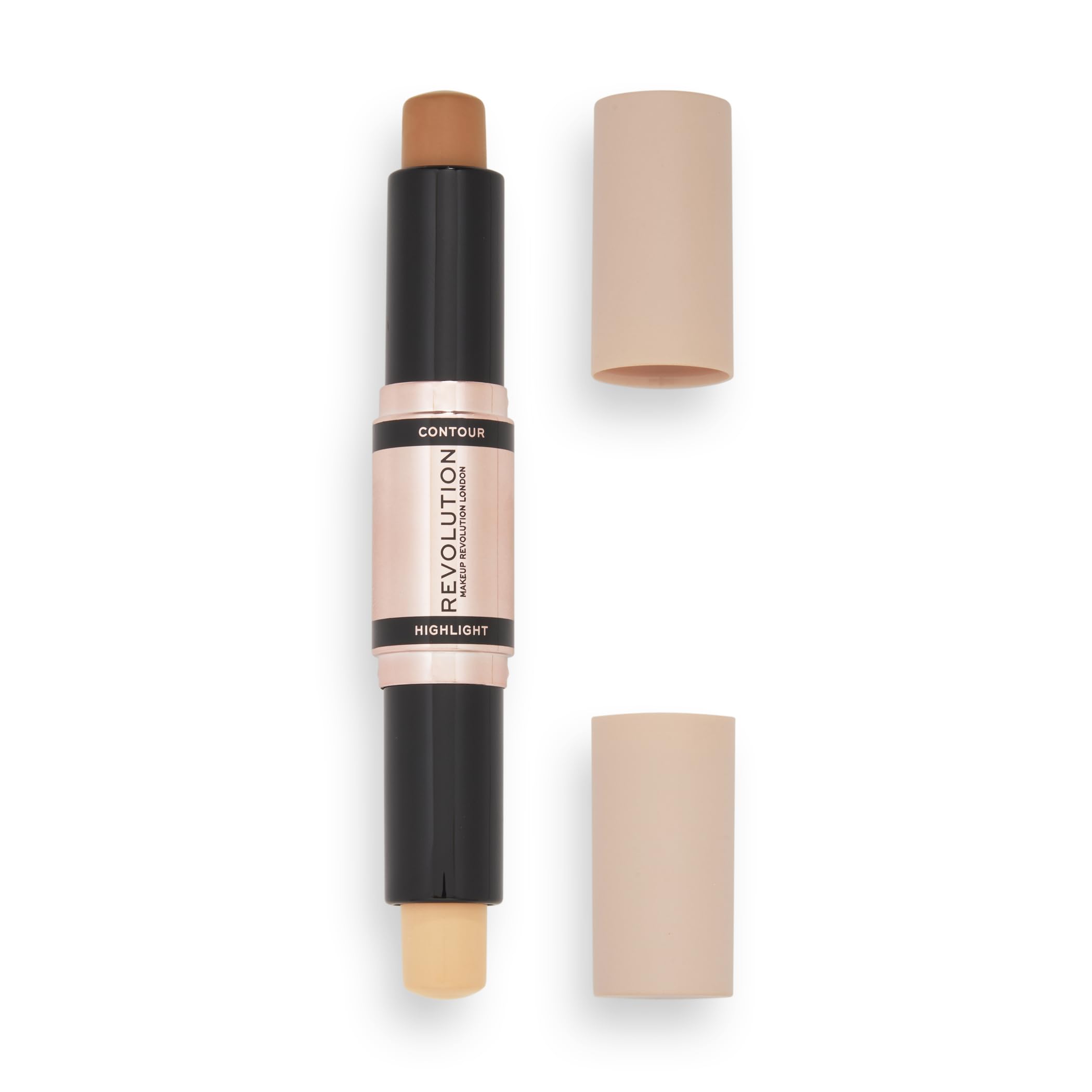 Makeup Revolution Contour Stick Duo Cream Contour & Highlight, Defines Cheekbones & Sculpts the Face, Vegan & Cruelty-Free, Medium, 2.4g