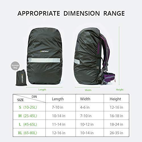 PORTHOLIC Waterproof Backpack Rain Cover 【45-65L】【Reflective Strip Design】 Non-Slip Cross Buckle Strap & Rainproof Storage Pouch,Perfect for Hiking, Camping, Traveling, Outdoor Activities