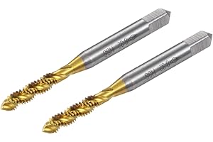 uxcell 2pcs Spiral Flute Thread Taps, 8-32 UNC H2 Screw Threading Tap, Titanium Coated 6542 High Speed Steel Machine Tapping 