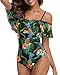 Tempt Me Green Pineapple Off Shoulder One Piece Swimsuit for Women Ruffled Sleeves Retro Bathing Suits Flounce Printed Swimwear L