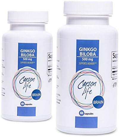 CARSON LIFE Ginkgo Biloba Capsules - 2 Pack, 60 Capsules Each - 500 Mg Supplement for Brain Support, Cognitive Speed, Focus, Energy, Memory & Clarity - Made in The USA (2 Pack)
