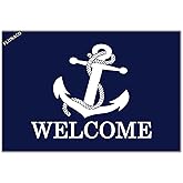 FLUNACO Anchor Navy Blue Door Mat Entrance Mat,Welcome Mats Outdoor Nautical, Funny Welcome Doormat 23.6" x 15.7"