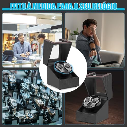 Caixa de Relógio Giratória em Couro, Suporte Giratório de Relógio Duplo, Caixa de Relógio de Fibra de Carbono, Caixa Giratória de Relógio Mecânico