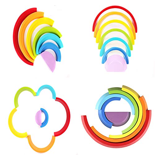 image for BIMOUR Montessori Wooden Rainbow Toy Colored Arch Bridge Blocks Set Sh