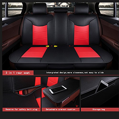 Super PDR 13pcs Bucket seat Covers Anti-Slip Backing PU Leather car seat Covers Cushions 5 Seats Full Set for Most Cars,suvs,Vans Trucks (Wine Red, S)