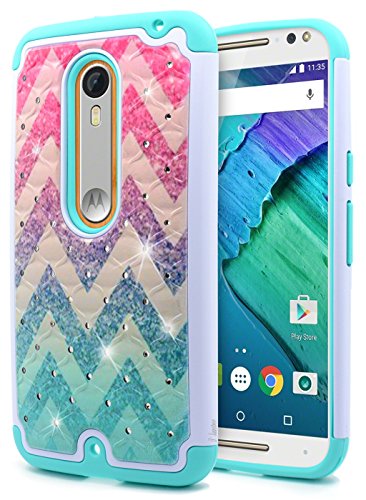 Moto X Pure Edition Case, NageBee [Hybrid Protective] Armor Soft Silicone Cover with [Studded Rhinestone Bling] Design Hard Case for Motorola Moto X Style/Pure Edition (2015 Release) (Wave)
