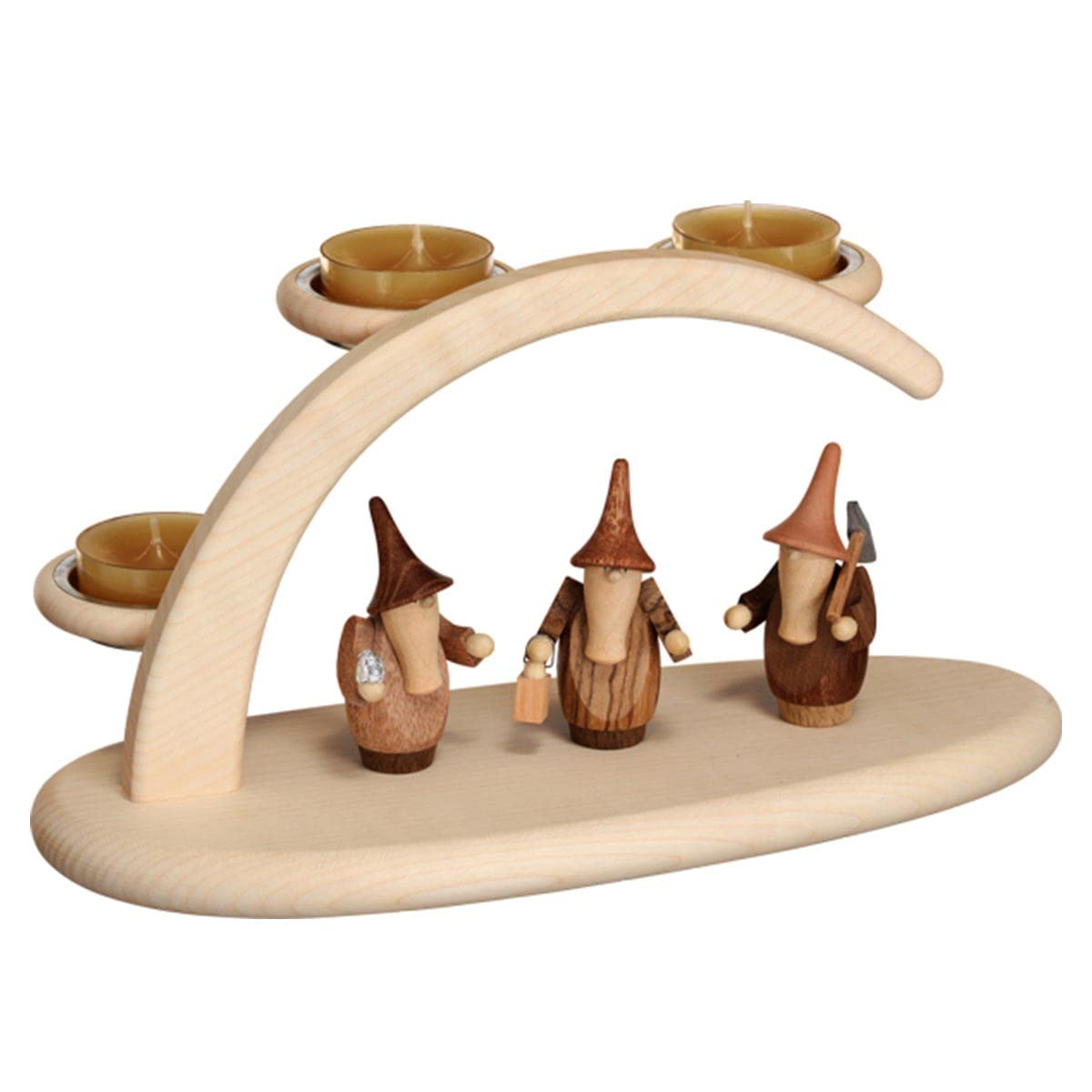 Seiffener Volkskunst German candle arch with gnomes, length 25 cm / 10 inch, natural, original Erzgebirge by SV 15301