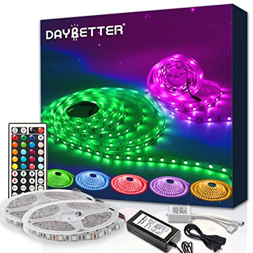 DAYBETTER LED Strip Lights 600leds 32.8ft with Remote SMD 5050 Color Changing LED Strip Light Kit for Room, Kitchen, Bedroom, Home Decoration Led Lights