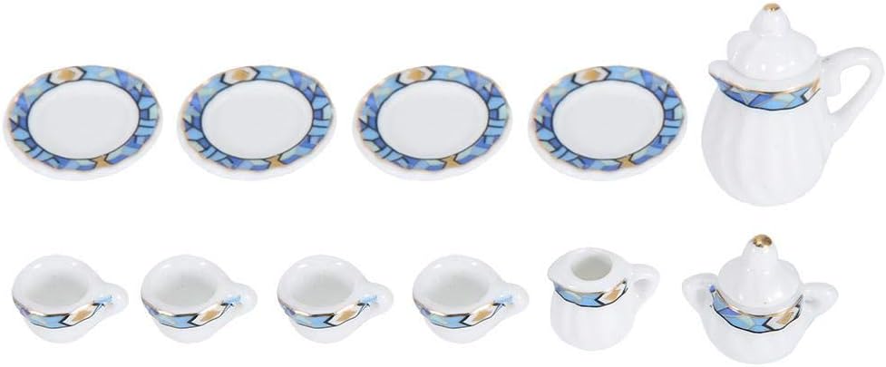 1:12 Dollhouse Accessory, 15pcs Mini Porcelain Flower Tea Cup Set Doll House Decor Kitchen Miniature Simulation Furniture Set Model for Baby Boy Girl Dollhouses(Tye 2) - Image 3
