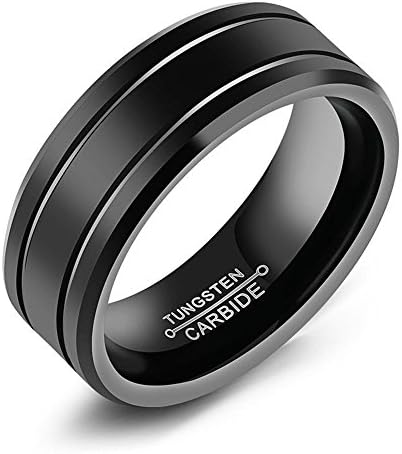 Onefeart Wedding Band Tungsten Ring For Men Striped Design Carbide Black 8MM Size P 1/2-X 1/2 1PC