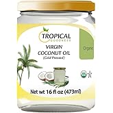 Tropical Goodness Organic Liquid Coconut Oil 16oz – Glass Jar - No Plastic, Cold Pressed, Non-GMO, Gluten-Free, for Cooking, Baking, Skin & Hair
