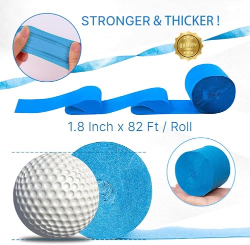 Crepe Paper Streamers 8 Rolls 656ft - Blue & White Party Decorations for Birthday, Wedding, Baby Shower, Pastel Royal Shades, 1.8x82ft/Roll Event Backdrop