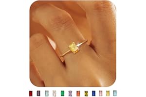 KAERUN Gold Birthstone Rings for Women Non Tarnish Dainty 14K Gold Plated Stackable Rings CZ Emerald Baguette Gemstone Rings for Mother Daughter Birthday Handmade Jewelry Gifts Size 6 7 8 9 10