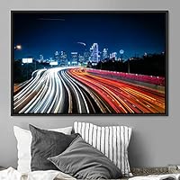 Framed Canvas Wall Art Light Exposure Colorful Industrial Lights Multicolor Neon Photography Places Portrait Realism - 16x24 inches