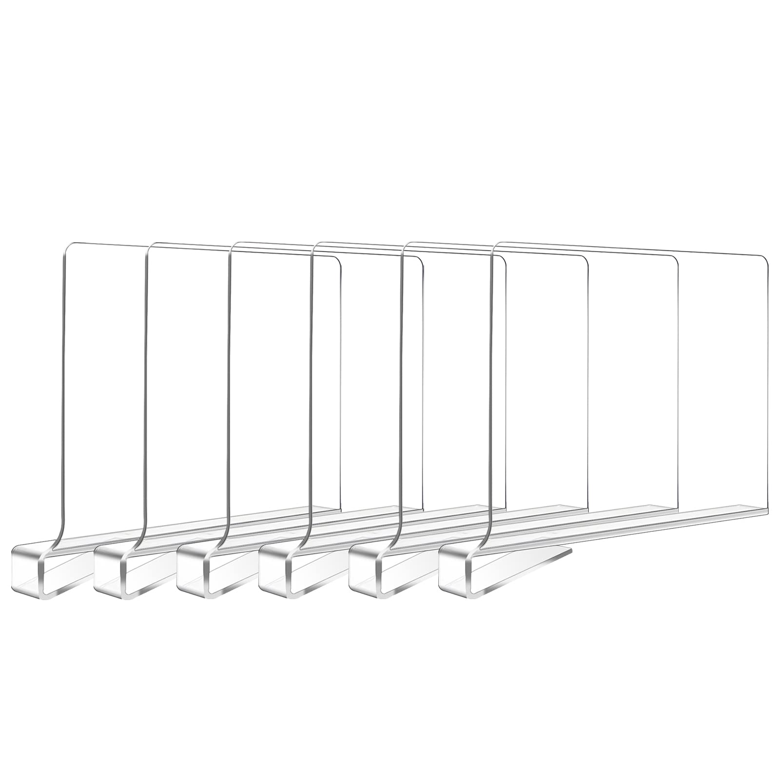 Hiziwimi 6PCS Clear Acrylic Shelf Dividers, Shelf Separator, Adjustable Clothing Organizer, Transparent Organizer for Clothing Storage, Wood Closet, Bedroom, Kitchen and Office Shelves (Clear-6PC)