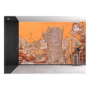 Painting on Old Weathered Brick Wall - Removable Wall Mural | Self-Adhesive Large Wallpaper - 66x96 inches