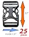 Plastic Buckles 1.5 Inch (25 pcs) - 2 Ways Flat Side Quick Release for Webbing, Fasteners Strap, Harness, Nylon Webbing. (NO SEWING). FREE with 1 Strap 60