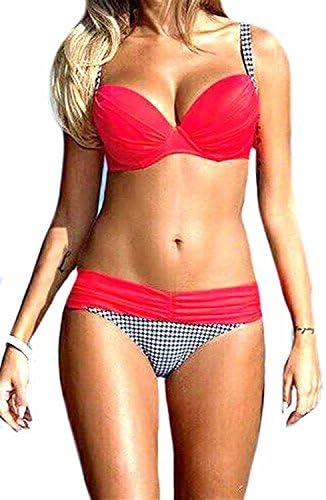 ty78yuyt Womwns Push Up Padded No underwire Straps Triangle Bikini Red2US Small
