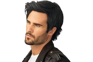 Kaneles Men Black Short Wigs Natural Layered Fluffy Synthetic Wig for Daily Halloween Male Wigs(Black)