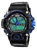 Gosasa Multi Function Military S-shock Sports Watch LED Digital & Analog 5ATM Waterproof Alarm (Blue）