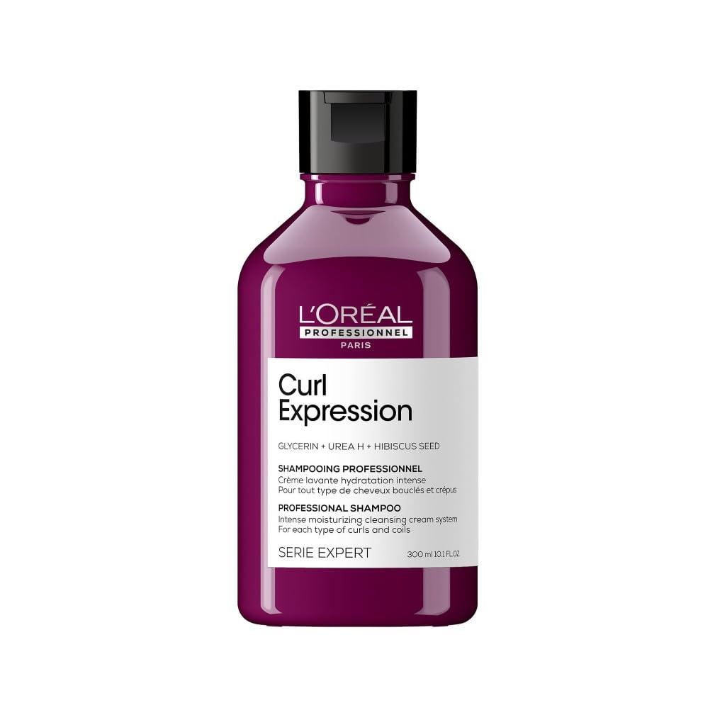L'Oréal Professionnel Moisturising & Hydrating Shampoo, For Curly & Coily Hair, With Glycerin, Urea H and Hibiscus Seed Extract, Serie Expert Curl Expression, 300 ml