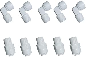 MALIDA Quick Connector Male Adapter Elbow and Straight Combination, 1/4 Inch NPT Thread x 1/4 Inch Tube OD Push to Connect Fittings, for Water Filter purification systems.(pack of 10)