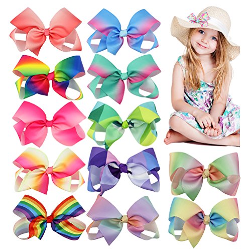 Habibee 15 Pcs 6 Inch Grosgrain Ribbon Toddlers Baby Girls Hair Bows Rainbow Bow Hair Accessories Alligator Hair Clips for Girls