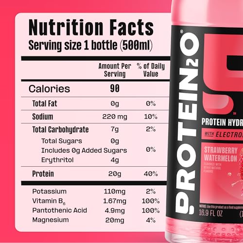 PROTEIN2O HYDRATION DRINK – 2-IN-1 LIQUID CLEAR WHEY PROTEIN ISOLATE AND ELECTROLYTE DRINK – 20G PROTEIN, VITAMINS B5, B6 – POST-WORKOUT RECOVERY – 16.9 FL OZ – 12 COUNT VARIETY PACK