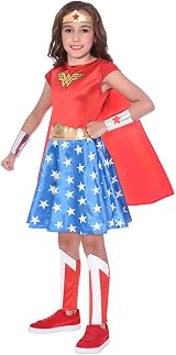Amscan Wonder Woman Kids Costume DC Comics 6-8 Years Red Dress Cape Cuffs view 2