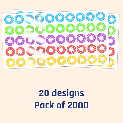 2000 Pack, Hole Reinforcement Labels Stickers - 0.25", 20 Assorted Designs