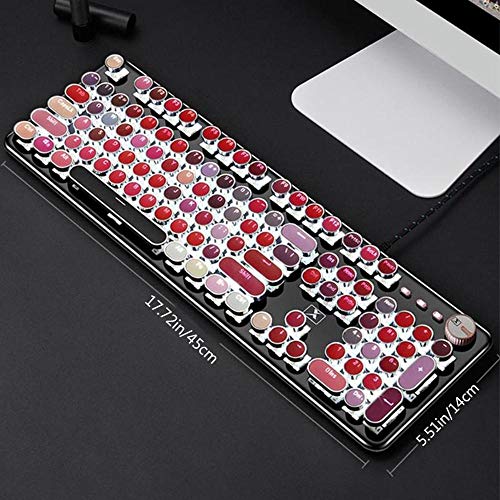MOGOI Retro Mechanical Gaming Keyboard, Lipstick Keyboard Waterproof Wired Gaming Keyboard Luxury Palette 104 Keys Metal Panel for Windows PC Desktop Computer Women Girls