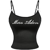 WDIRARA Women's Letter Rhinestone Cami Top Y2k Spaghetti Strap Camisole