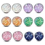 ATIMIGO Stainless Steel Druzy Stud Earrings Set for Girls Women Hypoallergenic Pierced Earrings (6 pairs)