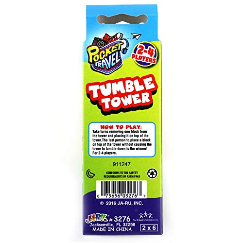 Pocket Travel 4.75" Mini Stacking Blocks Tumble Tower (6 Pack) Real Wood for Kids on The Go Fun Small Stackable Tumbling Towers with 2 GosuToys Stickers