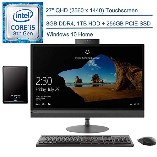 2020 Lenovo IdeaCentre 520 27″ QHD Touchscreen All in One Desktop Computer, 8th Gen Hexa-Core i5-8400T up to 3.3GHz, 8GB DDR4 RAM, 1TB HDD + 256GB PCIE SSD, Windows 10 + EST 500GB External Hard Drive