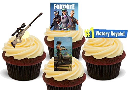 12 x Fortnite Sniper Pack - Fun Novelty Birthday PREMIUM STAND UP Edible Wafer Card Cake Toppers Decoration