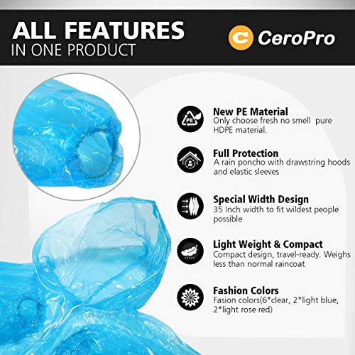 Disposable Rain Poncho Plastic Raincoat - 5 Pack Thick Emergency Rain Ponchos for Adults Men and Women with Drawstring Hood Clear Rain Gear for Disney Hiking Travel Concerts and Sport Events