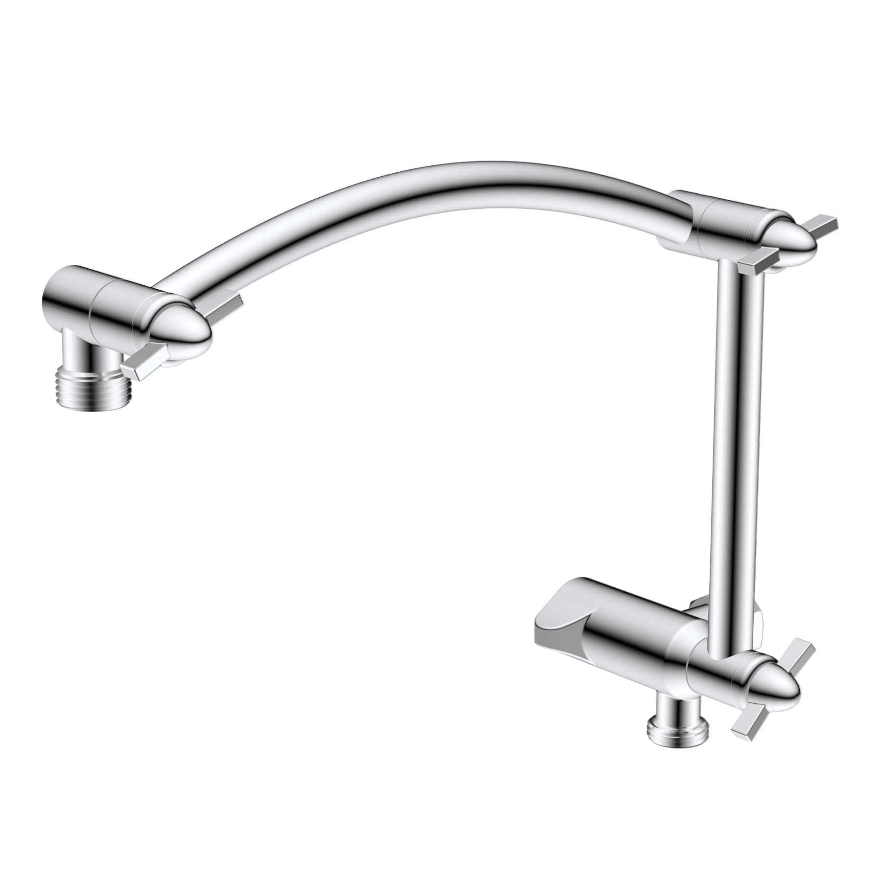 Photo 1 of Hibbent Metal 16'' Shower Head Extension Arm with 3-way Diverter Valve, Brass Flexible Height & Angle Adjustable Shower Arm Extender for Rain Showerhead, Stainless Steel Pipe Height Extending, Chrome