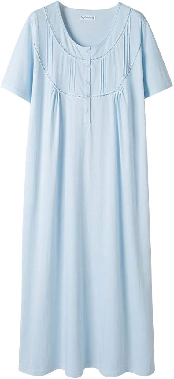 Keyocean Women Nightgown, 100 Cotton Soft Comfy Lightweight Short Sleeve Ladies Nightdress at