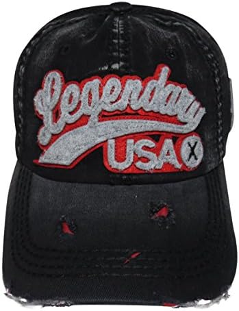 "Legendary" USA Patch Vintage Torn Look Baseball Cap Hat Patriotic (Black)
