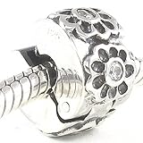 Beads Hunter Jewelry 925 Sterling Silver Flower Clip with Clear CZ Bead Charm Spacer, 7mm