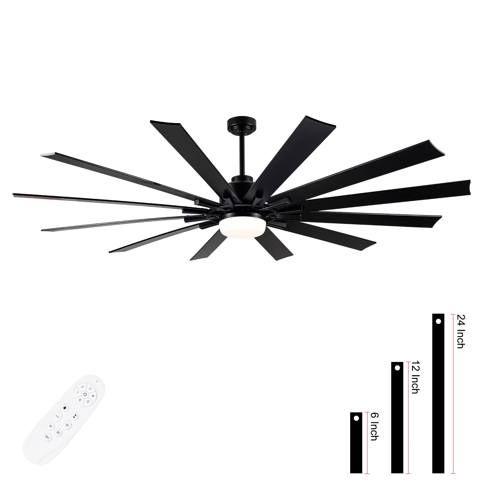Photo 1 of *** PARTS ONLY *** 84 Inch Large Ceiling Fan with Light,12 Blades Reversible DC Ceiling Fan,6 Speeds Remote Control?Dimmable 3 Color Temperatures LED?Modern Black Ceiling Fans For Indoor or Covered Outdoor Use.