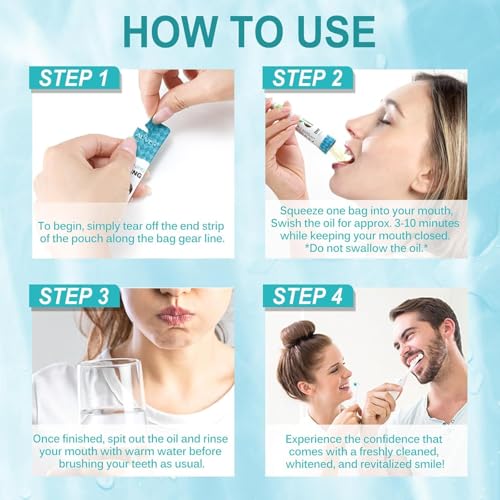 Coconut Pulling Oil for Teeth 30pcs, Oil Pulling, Natural Oral Care, Fights Bad Breath, Alcohol-Free, Tooth Whitening, Gum Health, Dye Free, Antigingivitis Oral Rinse