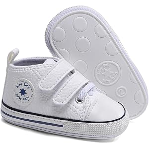 SABATUTU Baby Boys Girls Shoes,Infant Non-Slip PU Leather High Top Sneakers,Toddler Soft Rubber Sole First Walking Shoes 0-18