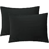 iMaylex Soft Brushed Microfiber Fabric Zipper Pillowcase, Cozy and Lightweight, Easy Care, Set of 2, Black, Standard, 20" x 26"