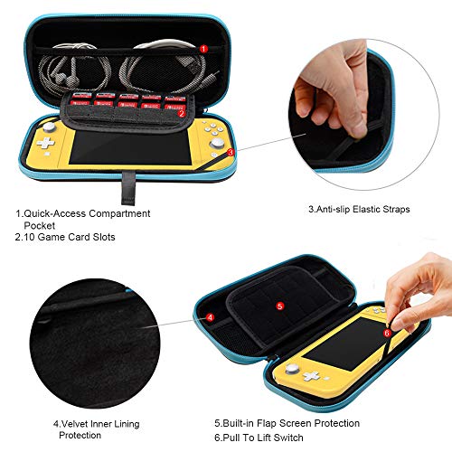 Carrying Case for Nintendo Switch Lite,Anti Blue Light Screen Protector+Soft Lining+Hard Travel Game Cover 2019 with 10 Card Slots for Switch Lite Games & Accessories (Black)