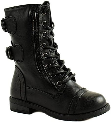 Forever Link Girls Mango 61K Lace Up Boots | Combat Boots for Girls | Zipper Boots | Toddler Girl Shoes | Little Girl Shoes
