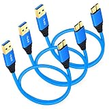 USB 3.0 Micro Cable, Besgoods 3-Pack 1.5ft Short Braided USB 3.0 A Male to Micro B Charger Cable Compatible for Samsung Galaxy S5, Note 3, Tab Pro 12.2, Hard Drive and More - Blue