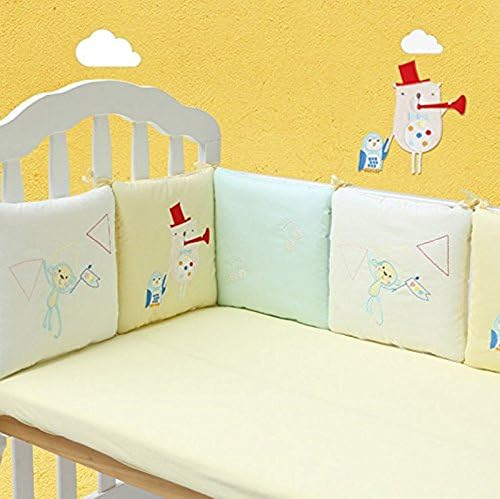 DEWEL 100% Cotton Percale Breathable Padded Mesh Crib Bumper Pad——Pack of 6 (A)