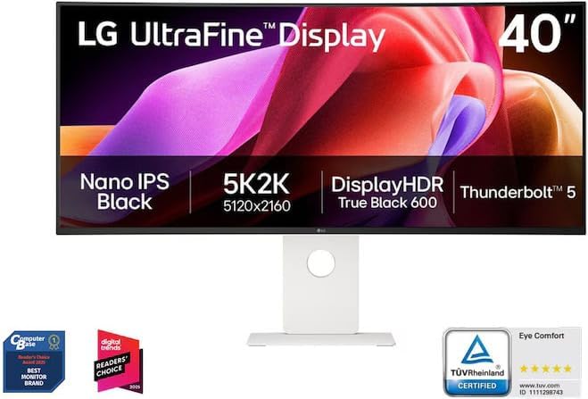 UltraWide 40U990A-W.AEU, 40 Zoll, 21:9 Curved 5K2K Nano IPS Black Monitor, 120Hz, AMD FreeSync Premium, DisplayHDR 600, Weiß
